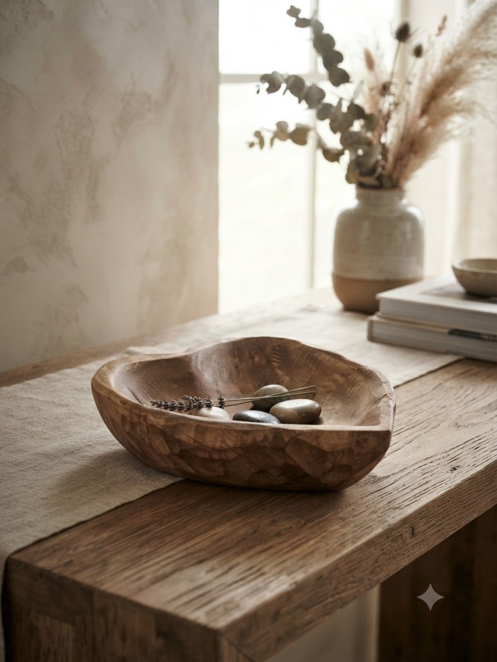Vintage Heart-Shaped Wooden Serving Bowl - Brown